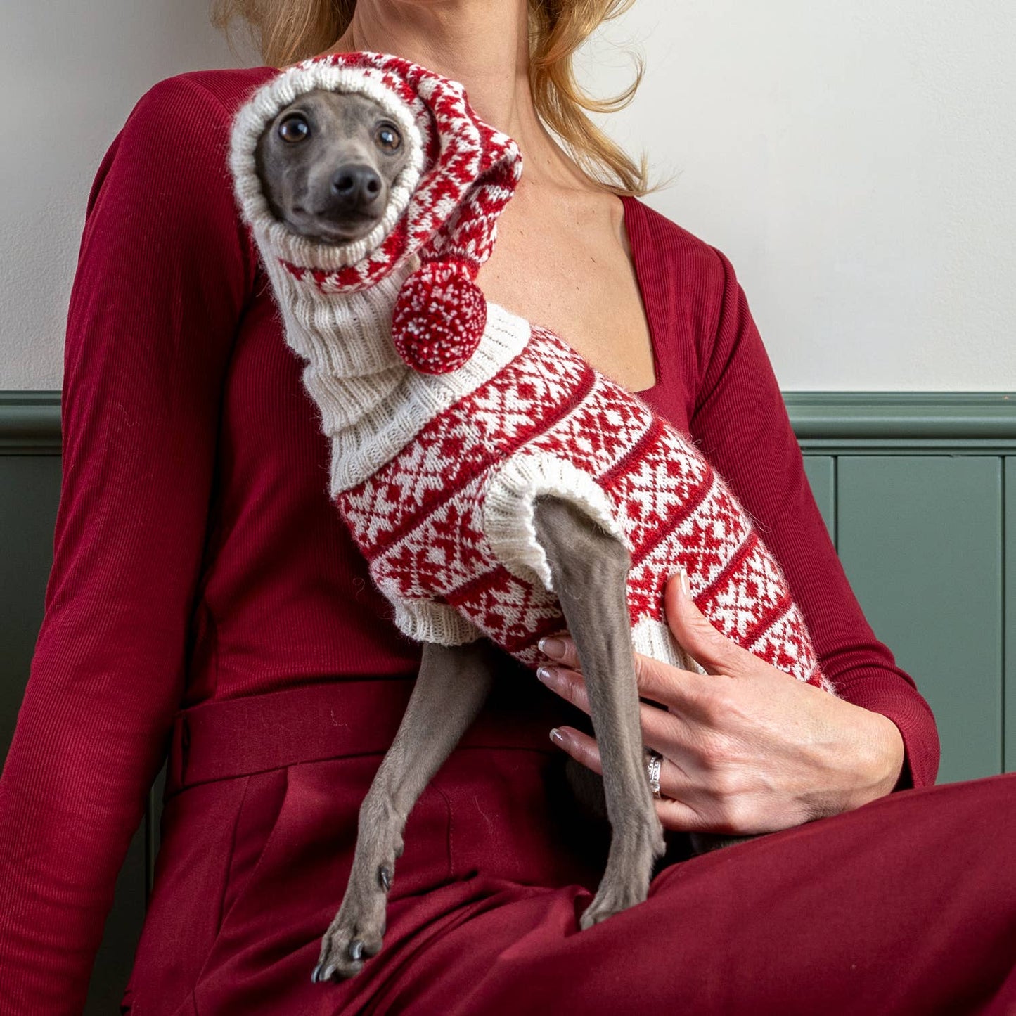 Snowflake Red Alpaca Dog Sweater
