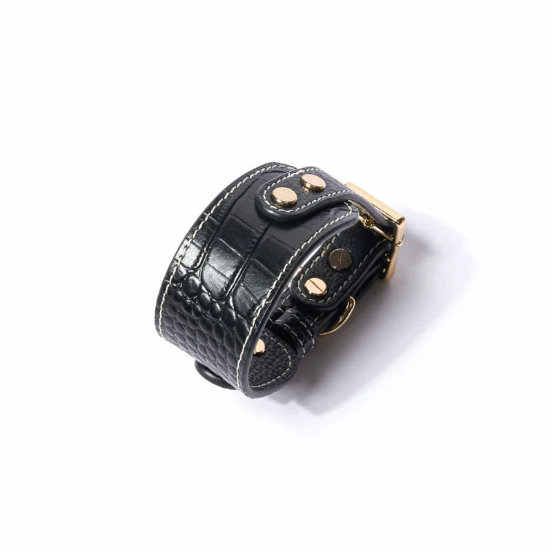 Obsidian Leather Dog Collar