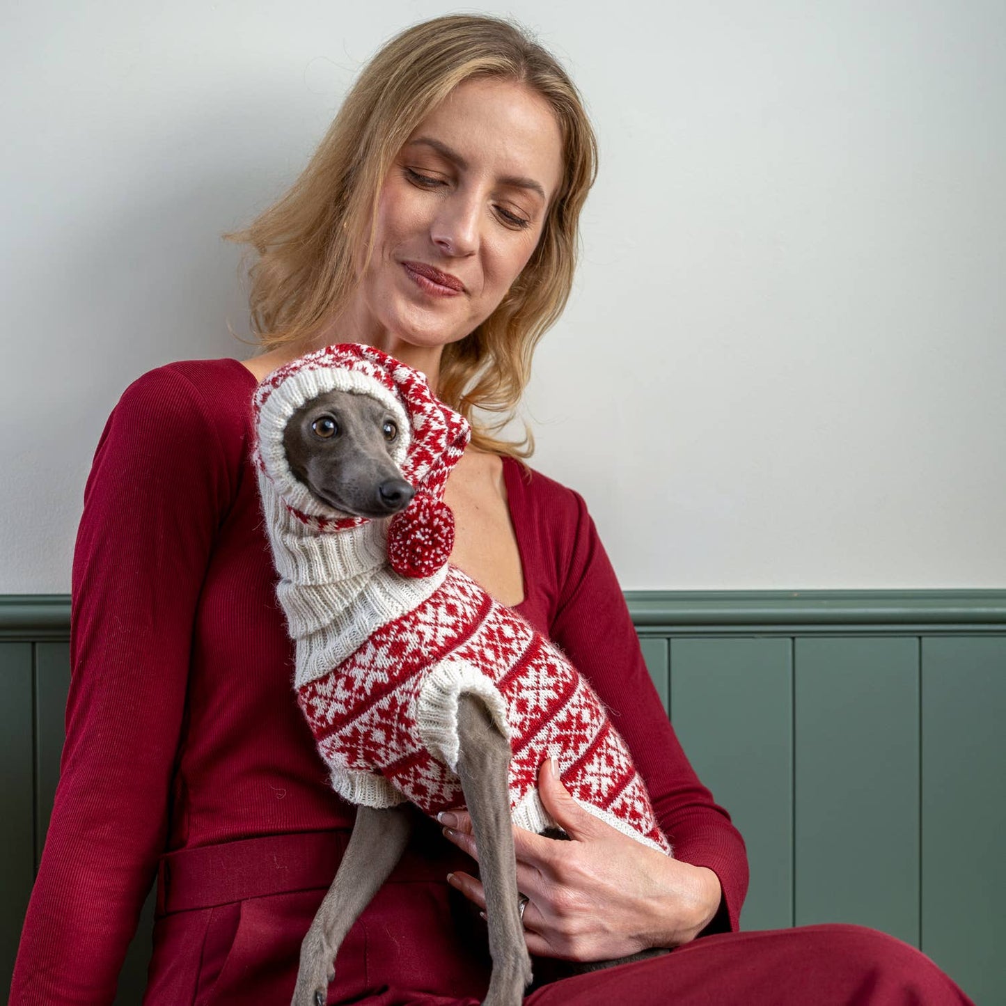 Snowflake Red Alpaca Dog Sweater